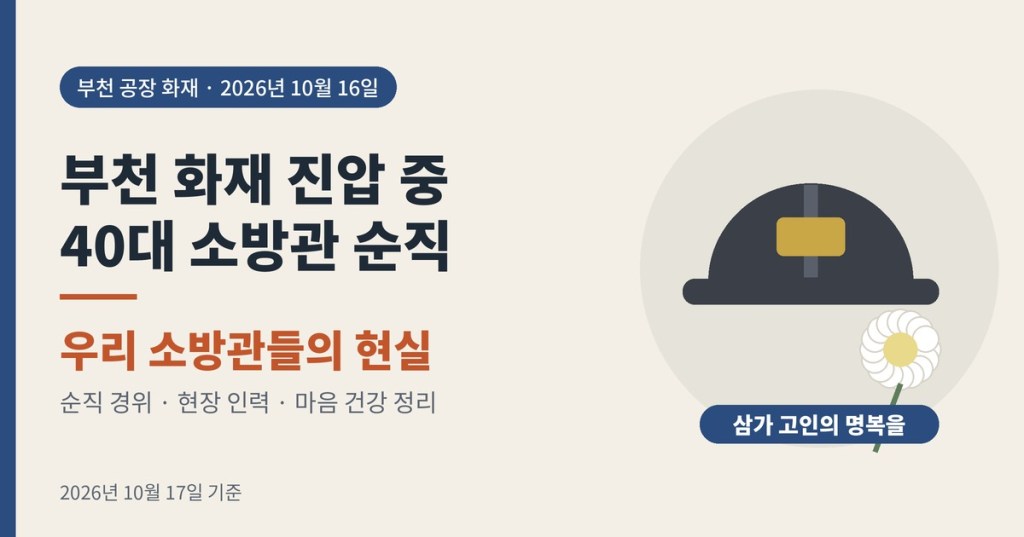 부천 소방관 순직과 ‘재정 빨대’ 발언 논란, 우리 소방관들의 현실은? 순직 경위와 소방관 입장 정리