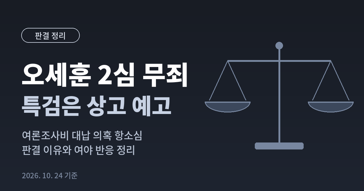 오세훈 2심 무죄 판결 이유와 특검 상고 예고 정리 대표이미지